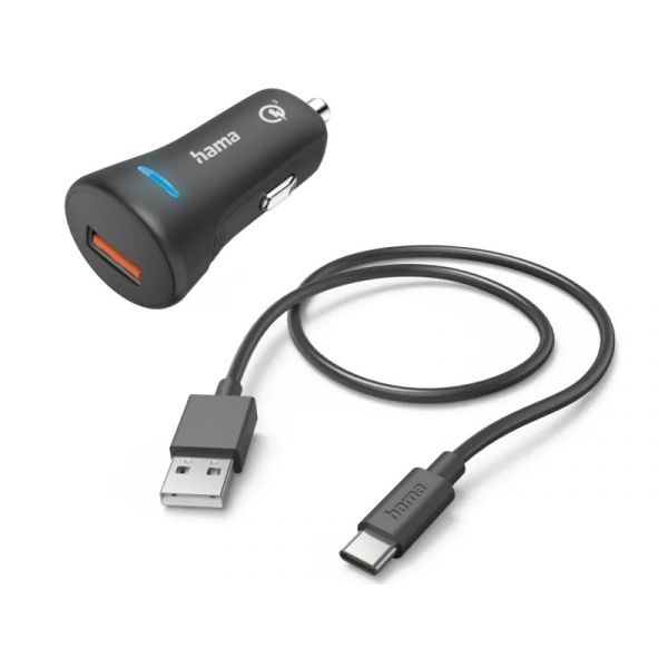 Hama FIC E3 autós töltő USB 3A,QC(19,5W)+USB Type-C kábel 1,5M (201615)